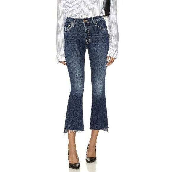 Mother Denim Insider Crop Step Fray Jeans in Teaming Up Size 28